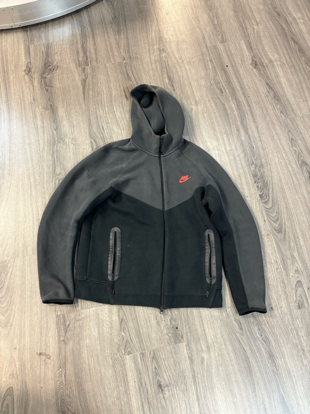 Nike Black Hooded Full-Zip Jacket with Red Swoosh